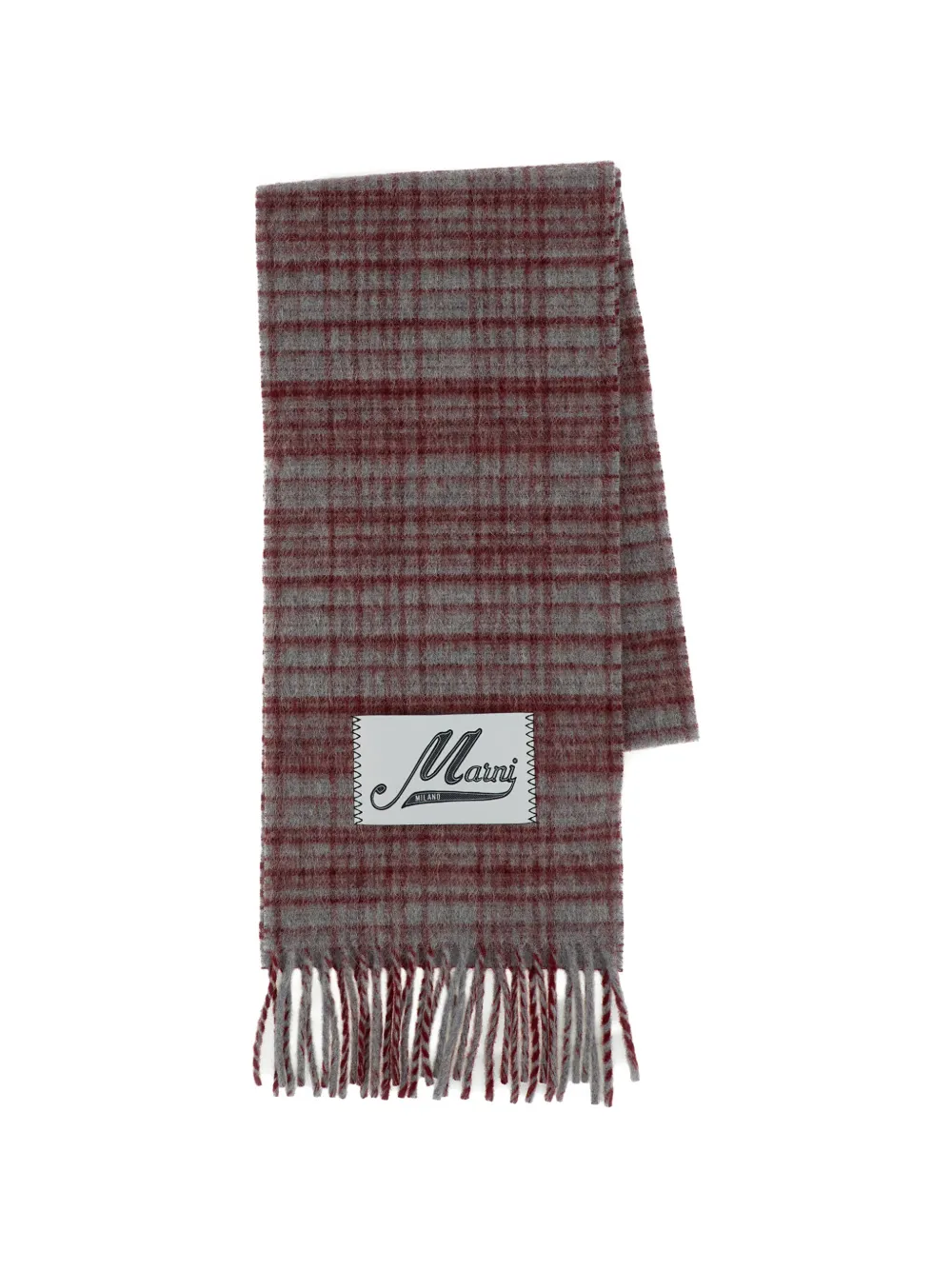 Marni check-pattern fringed scarf - Grau