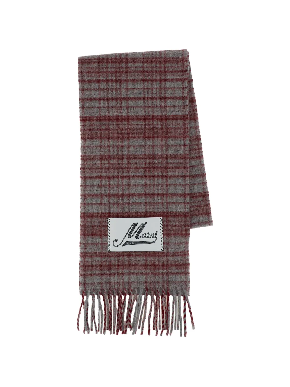 Marni check-pattern fringed scarf - Grigio