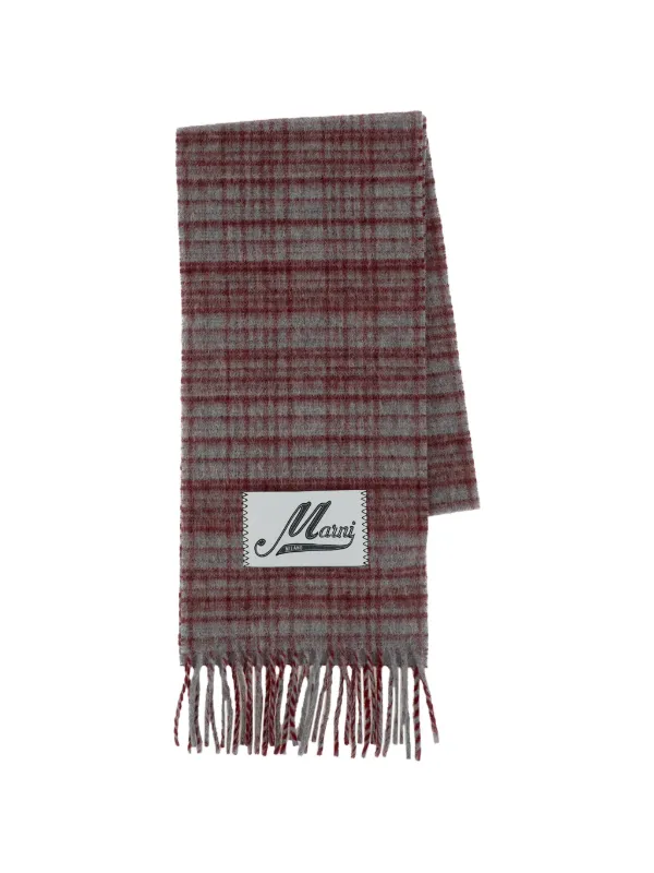 Marni Check-pattern Fringed Scarf in Grey