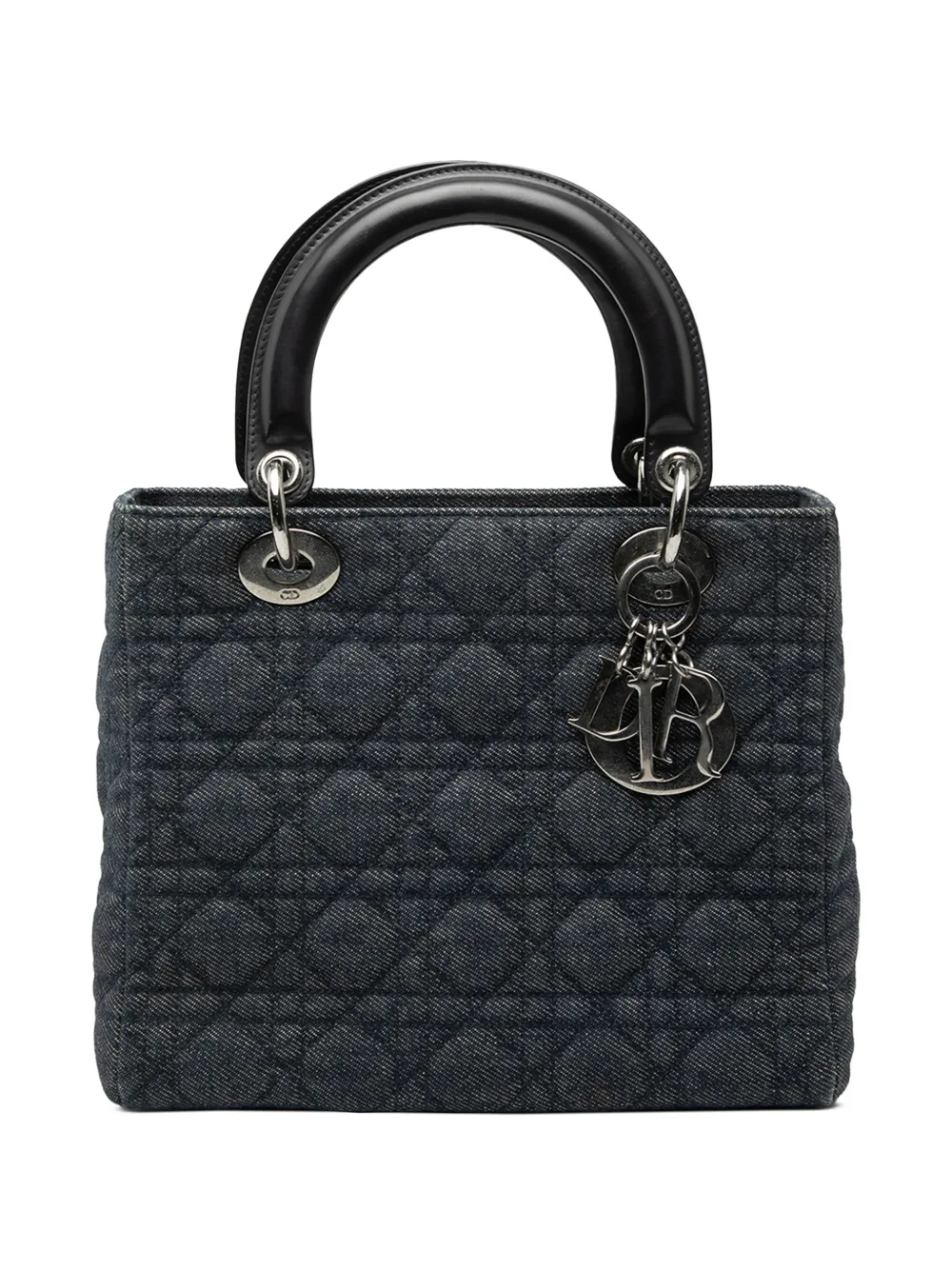 Pre-owned Dior 2000 Medium Denim Cannage Lady  Satchel In Blue