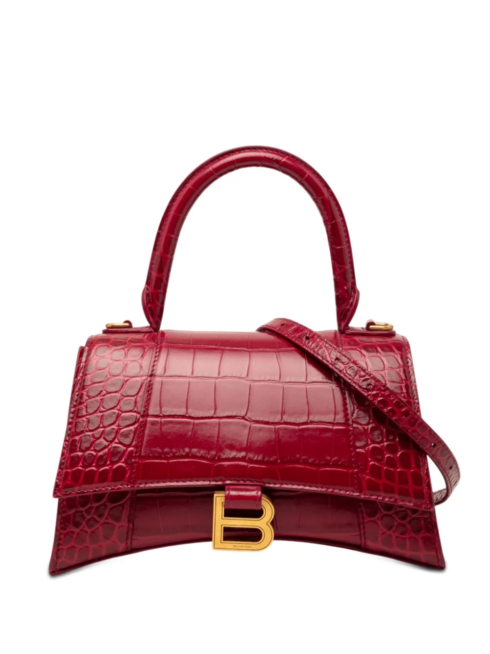 Balenciaga Pre-Owned 2010 Small Croc Embossed Hourglass Top Handle Bag satchel - Rosso