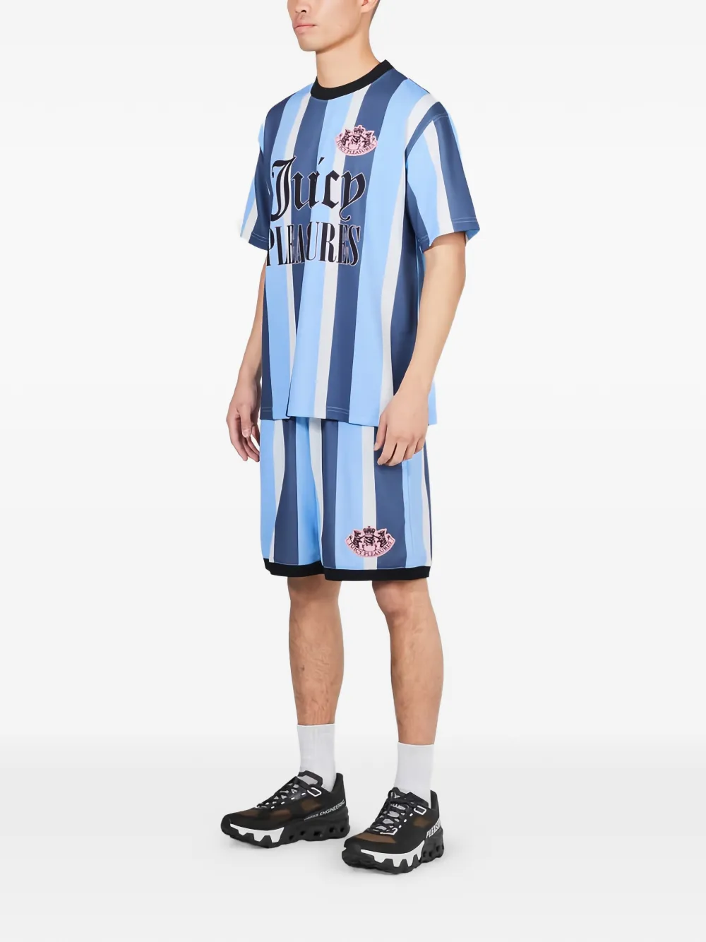 Juicy Couture x Pleasures gestreept T-shirt met logo-print Blauw