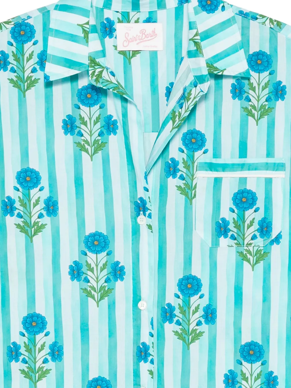 MC2 Saint Barth Katoenen gestreepte blouse met bloemenprint Blauw
