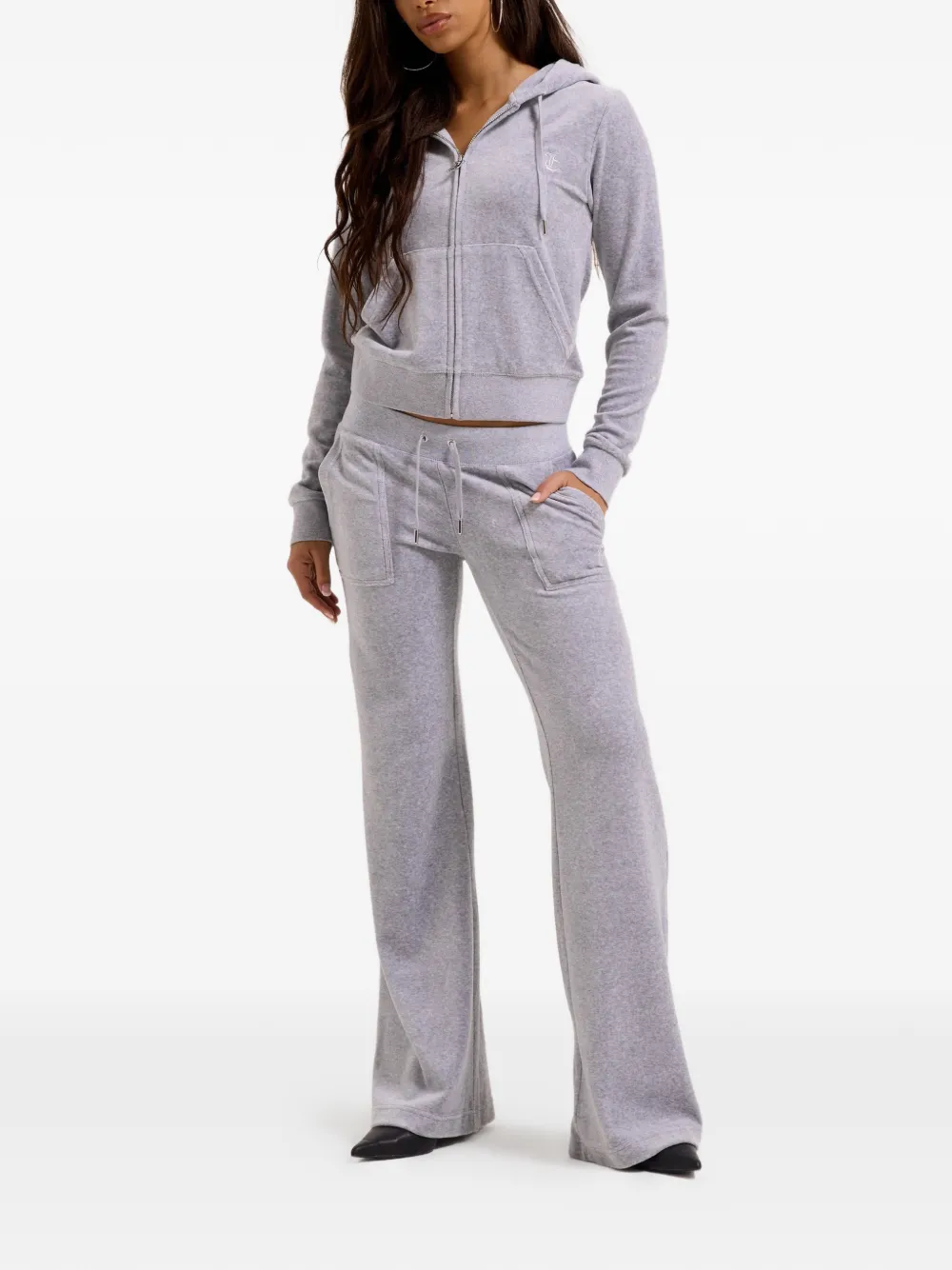 Juicy Couture Low-waist katoenen-fluwelen trainingsbroek Zilver