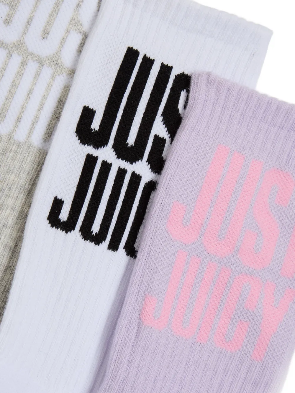 Juicy Couture Drie paar geribbelde sokken met logo-intarsia Paars