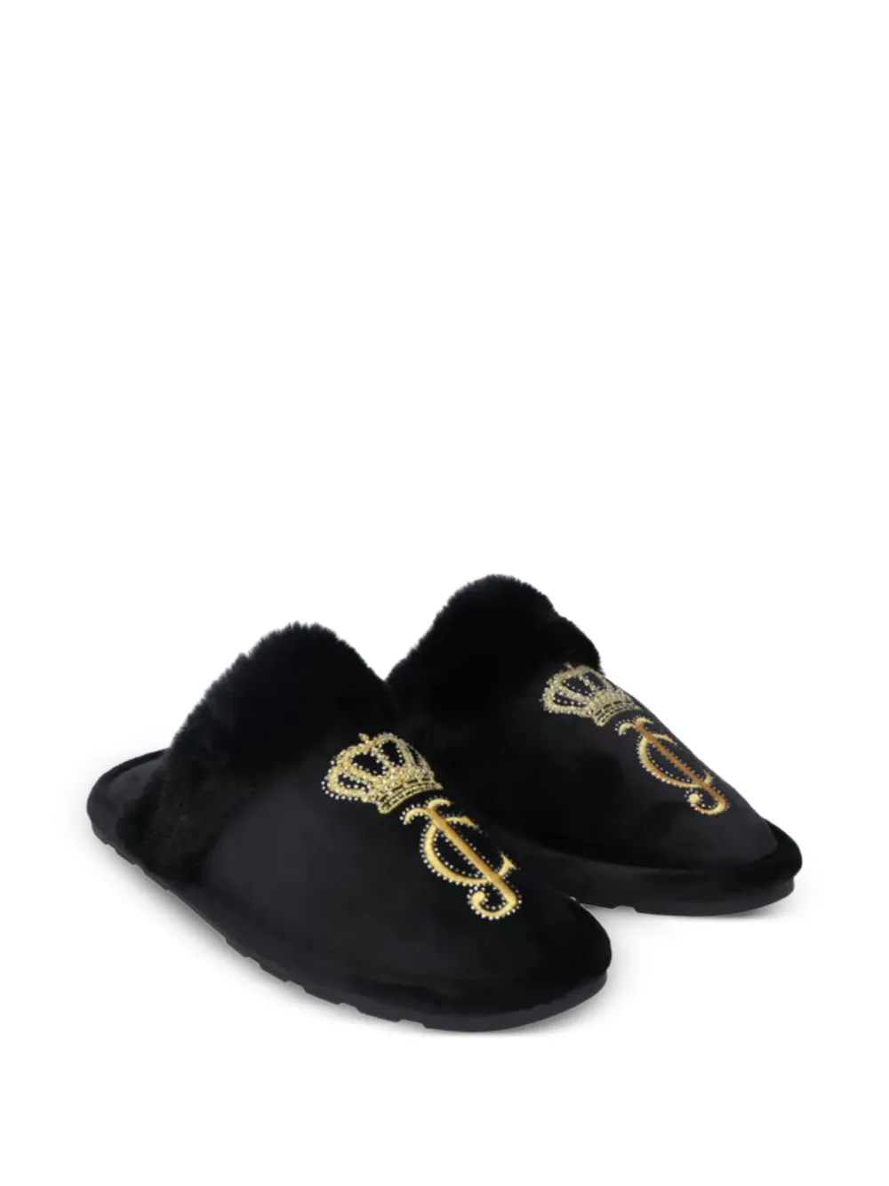 Juicy Couture Heritage Crown fluwelen slippers Zwart