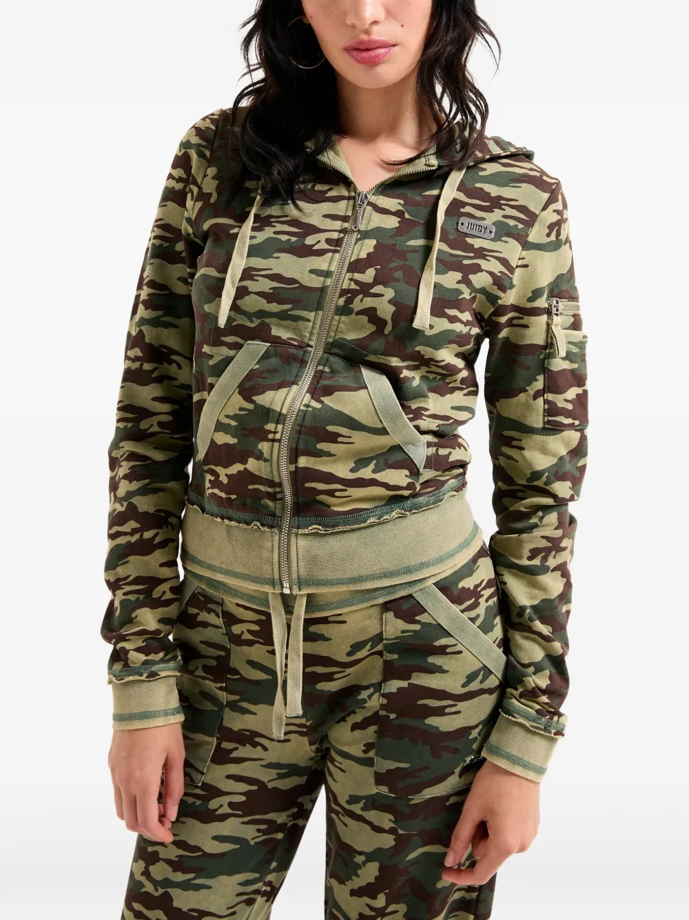 Juicy Couture Hoodie met camouflageprint en rits Groen