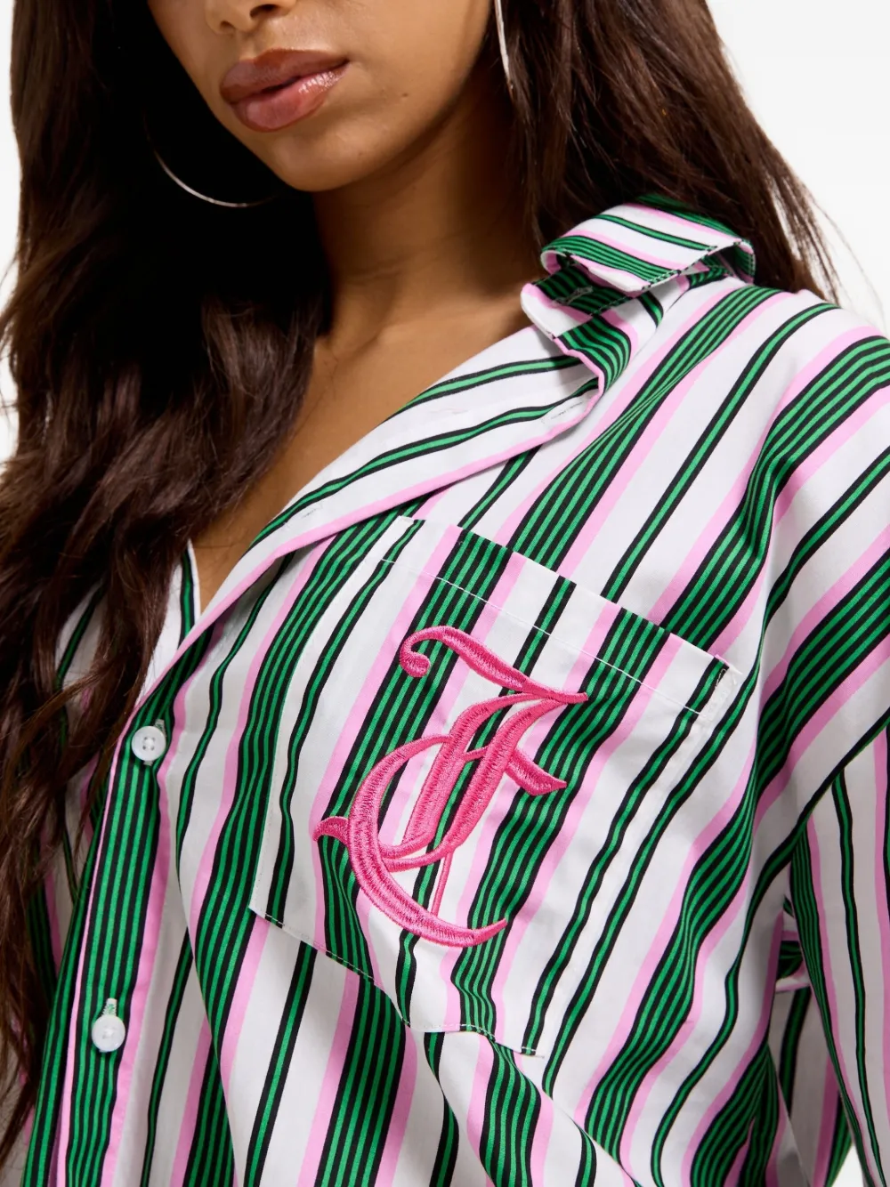 Juicy Couture Gestreepte pyjamashirt met geborduurd logo Groen