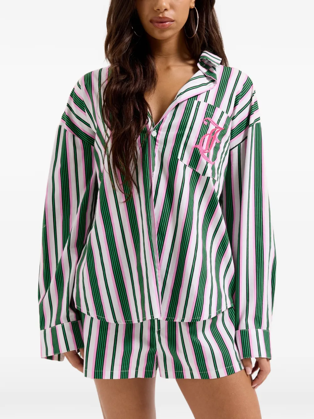 Juicy Couture Gestreepte pyjamashirt met geborduurd logo Groen