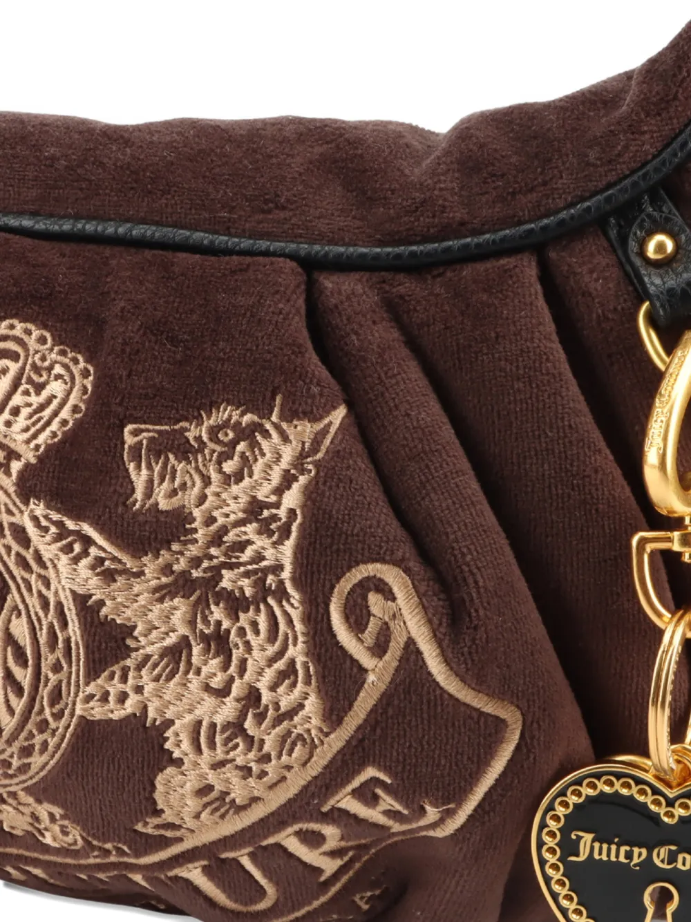 Juicy Couture Fluwelen schoudertas met borduurwerk Bruin