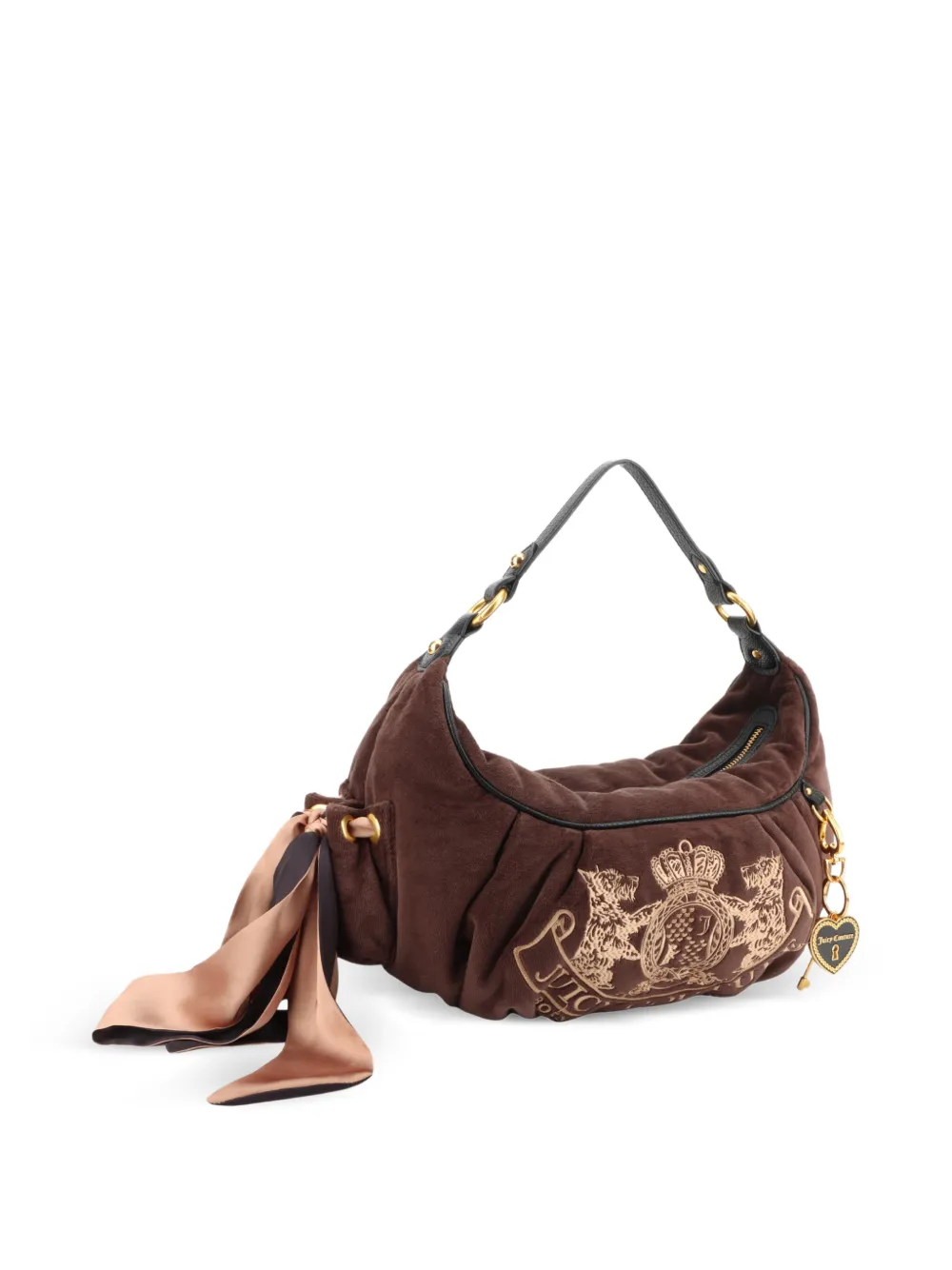 Juicy Couture Fluwelen schoudertas met borduurwerk Bruin