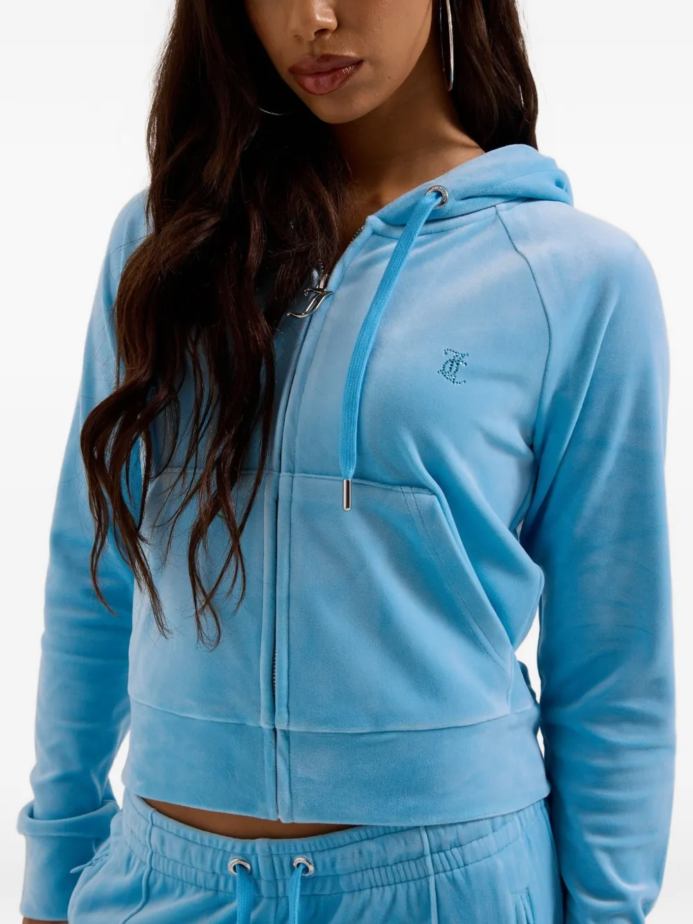 Juicy Couture Diamanté fluwelen hoodie met rits Blauw