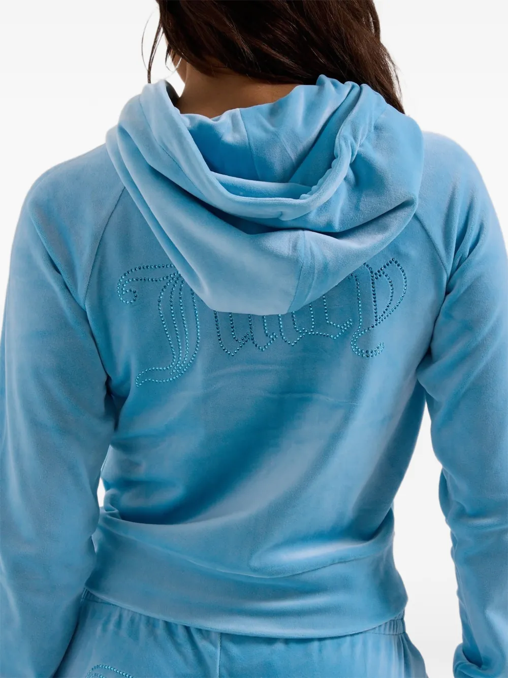 Juicy Couture Diamanté fluwelen hoodie met rits Blauw