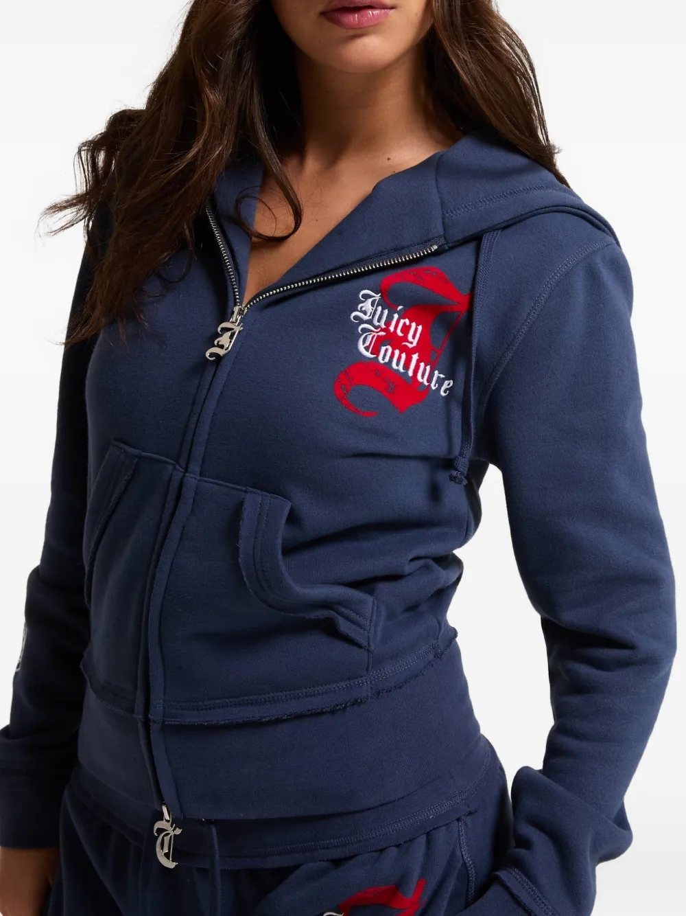 Juicy Couture Hoodie met geborduurd logo en rits Blauw