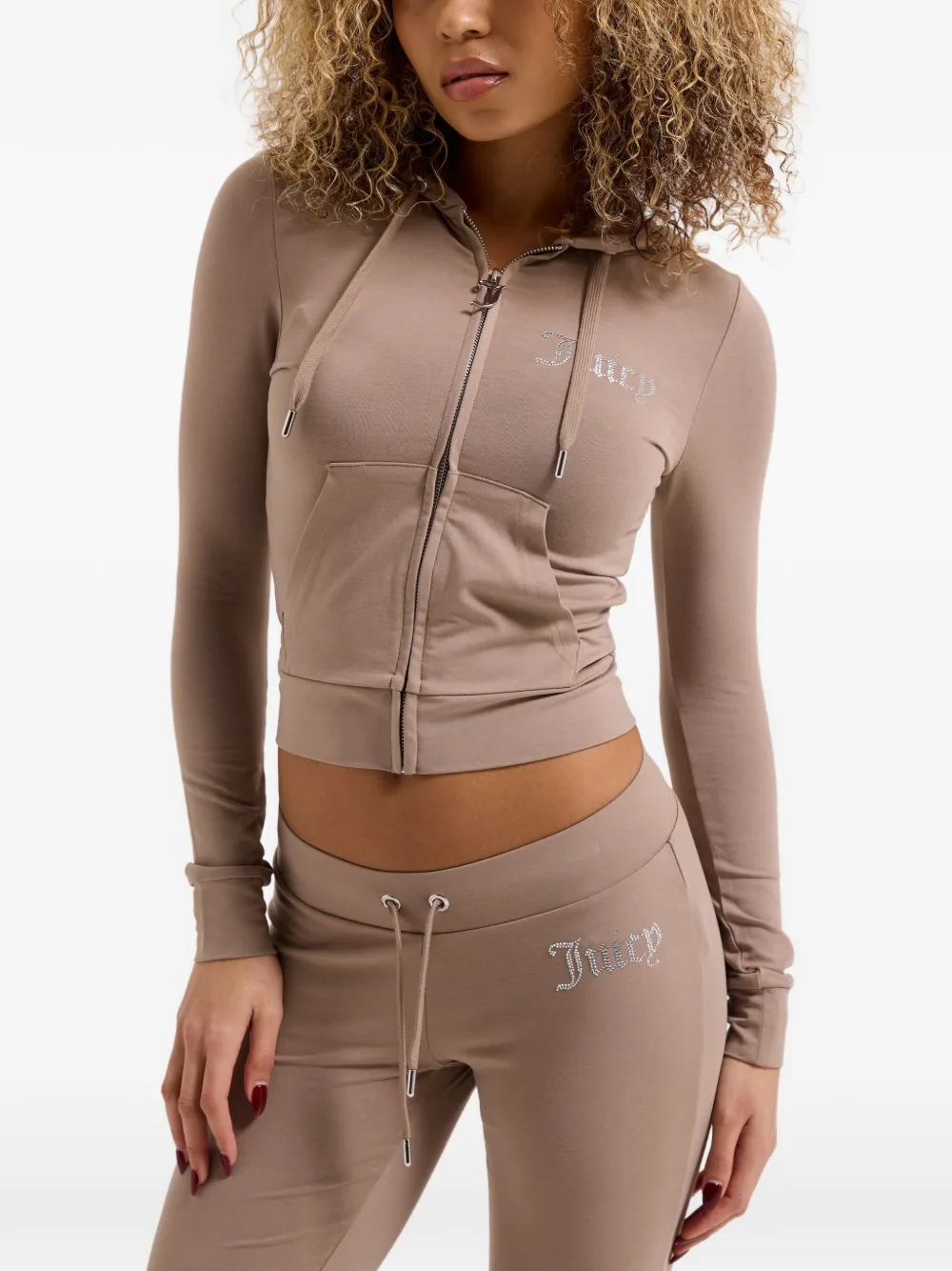 Juicy Couture Hoodie met rits en logo Bruin
