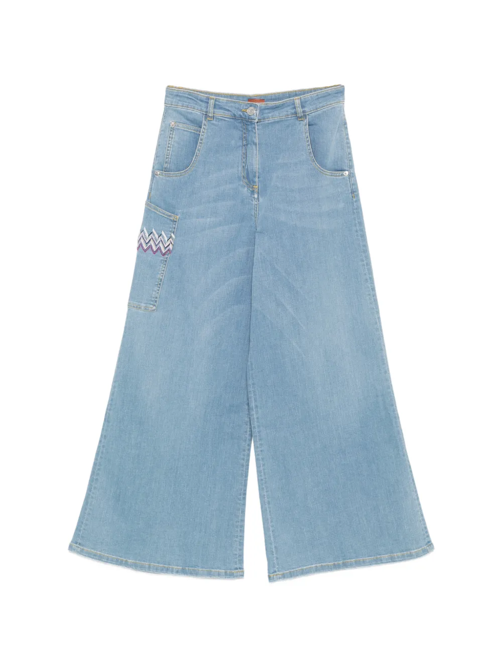 Missoni Kids zigzag-embroidered wide-leg jeans - Blau