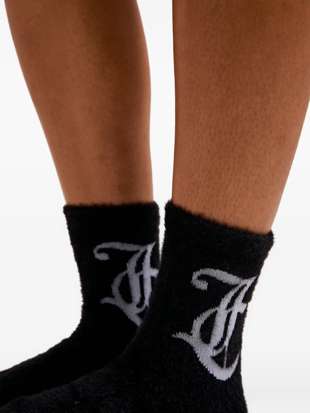 Juicy Couture Twee paar pluizige sokken met logo-intarsia Zwart