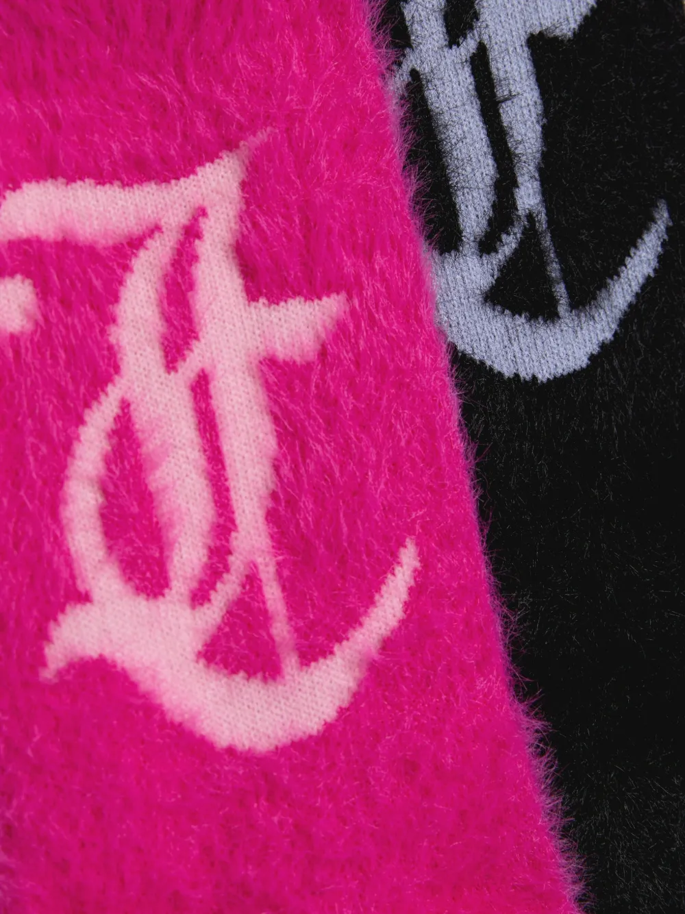Juicy Couture Twee paar pluizige sokken met logo-intarsia Zwart