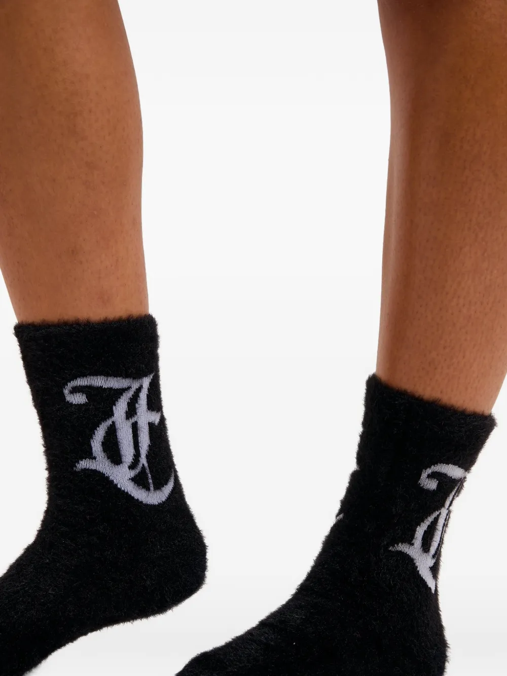 Juicy Couture Twee paar pluizige sokken met logo-intarsia Zwart