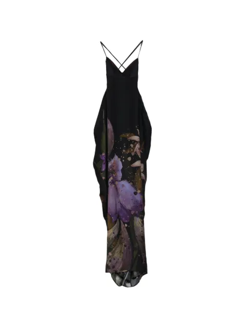 YANGKEHAN maxi floral-print silk dress