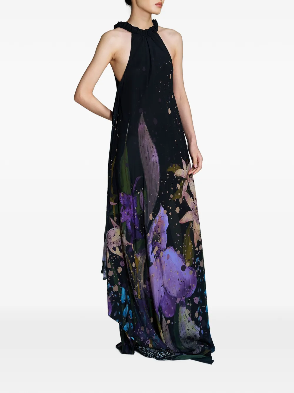 Yangkehan Maxi Floral-print Silk Dress In Multi