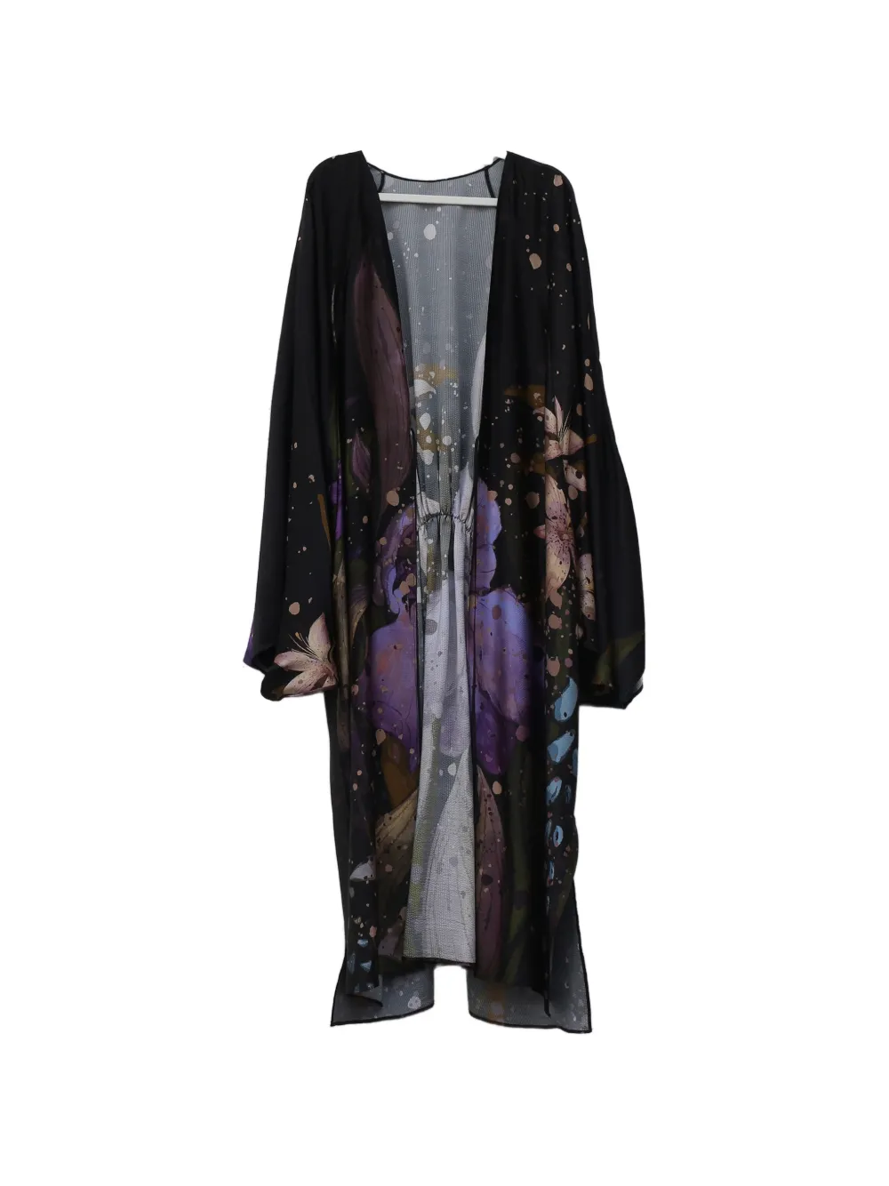 YANGKEHAN maxi floral-print silk robe - Schwarz