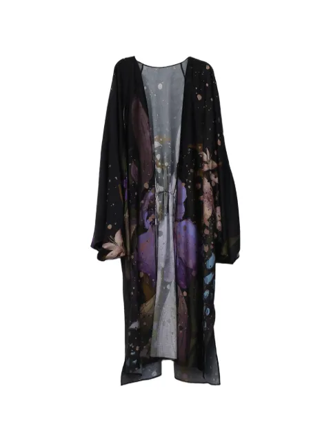 YANGKEHAN maxi floral-print silk robe
