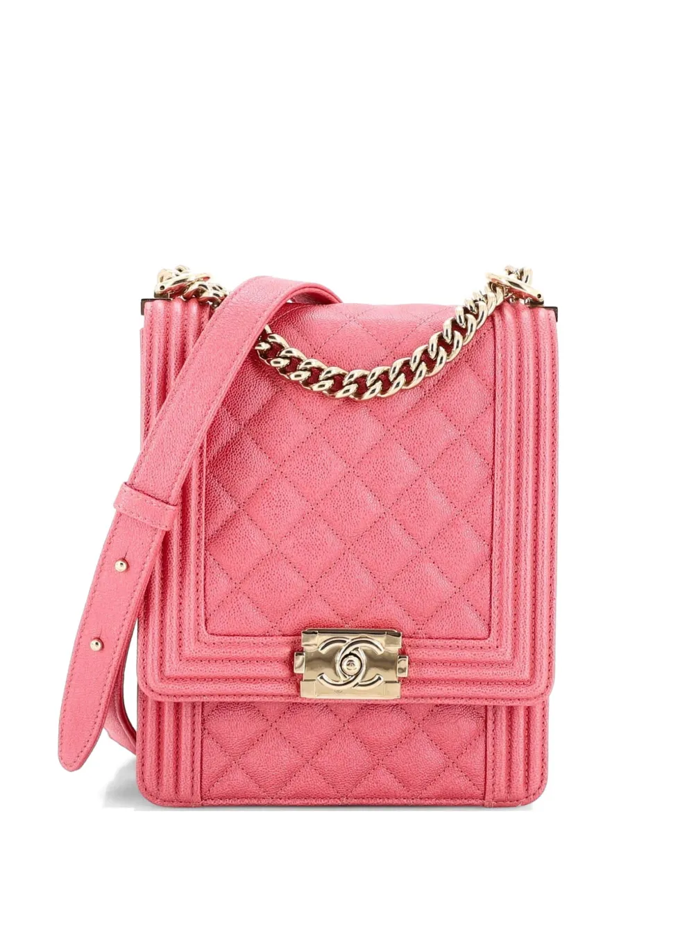 CHANEL Pre-Owned North South Boy Flap Bag Quilted Caviar Small shoulder bag - Rosa