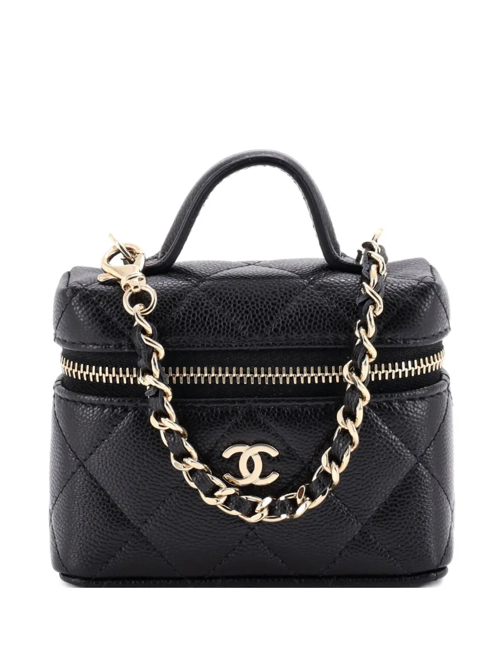 CHANEL Pre-Owned Top Handle Vanity Case Bag Charm Quilted Caviar Micro pouch - Schwarz