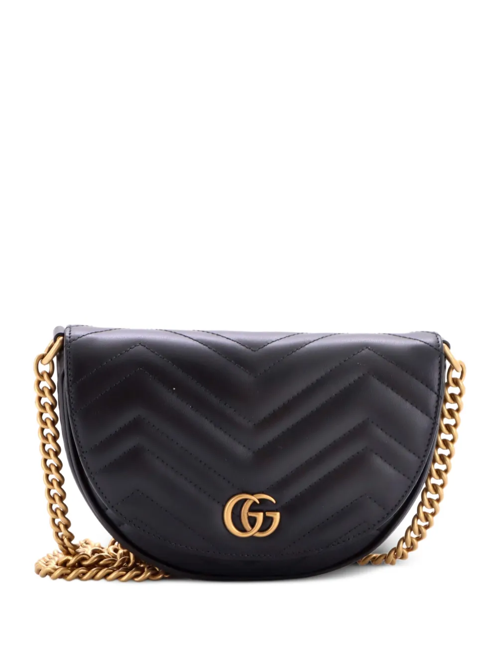 Gucci Pre-Owned GG Marmont Half Moon Flap Matelasse Leather Mini crossbody bag - Nero