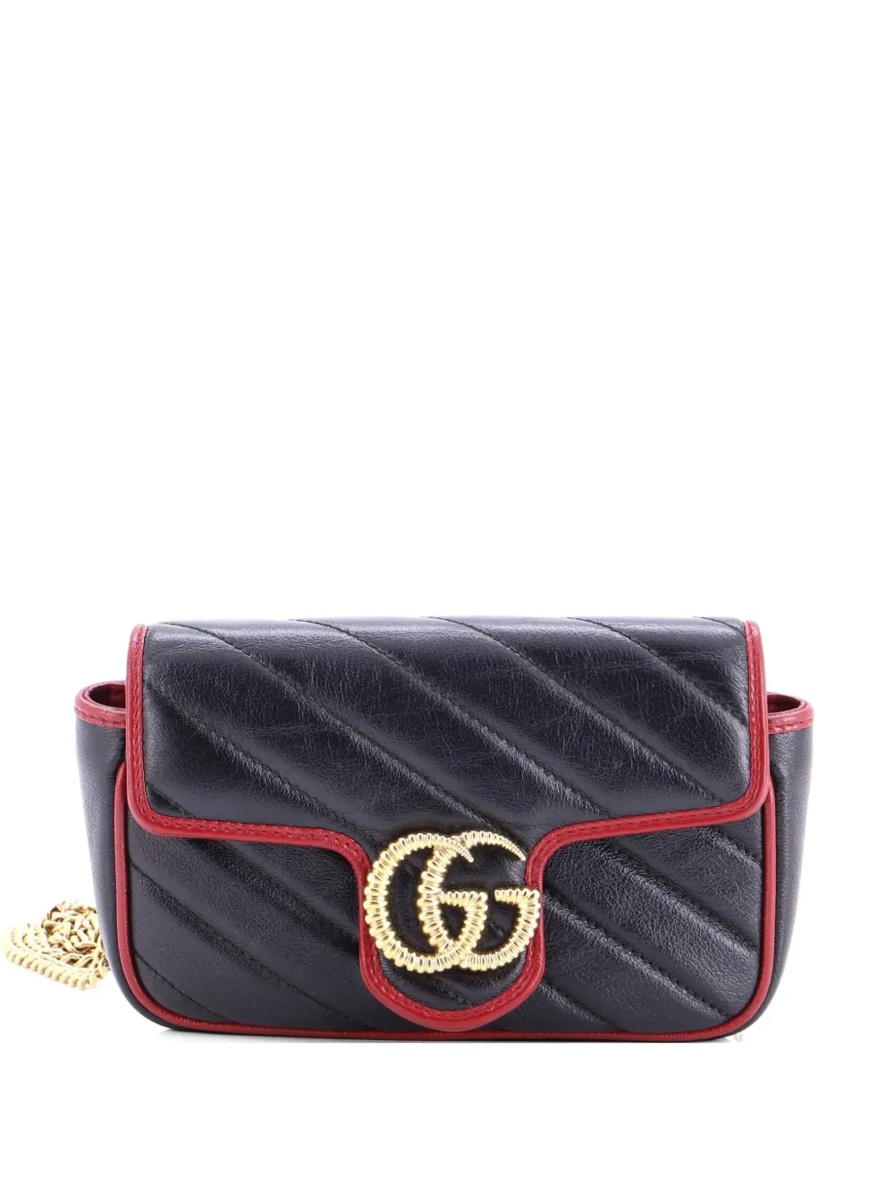Gucci Pre-Owned GG Marmont Flap Bag Diagonal Quilted Leather Super Mini crossbody bag - Nero