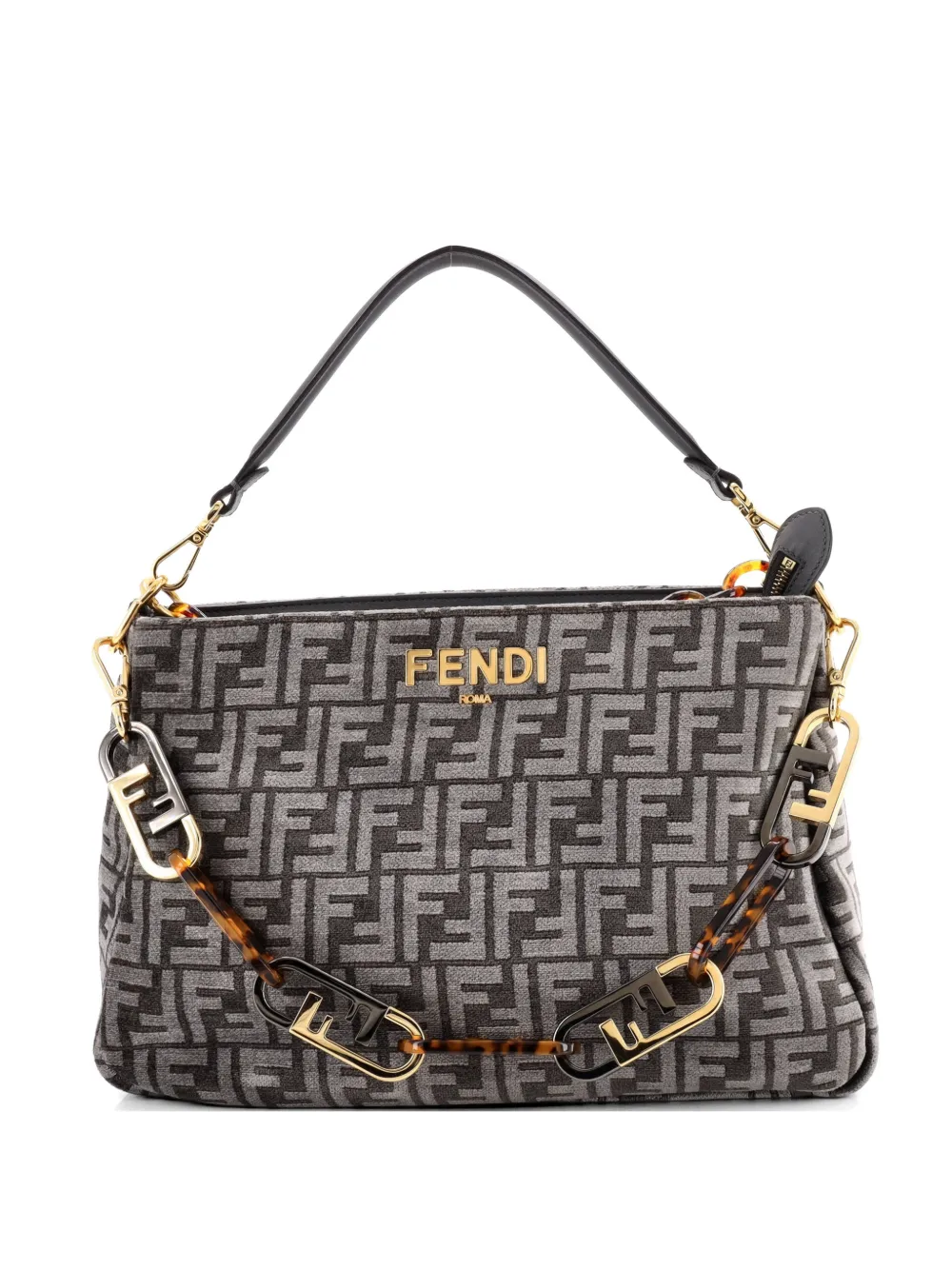 Fendi Pre-Owned O'Lock Zip Shoulder Bag Zucca Chenille hobo bag - Grigio