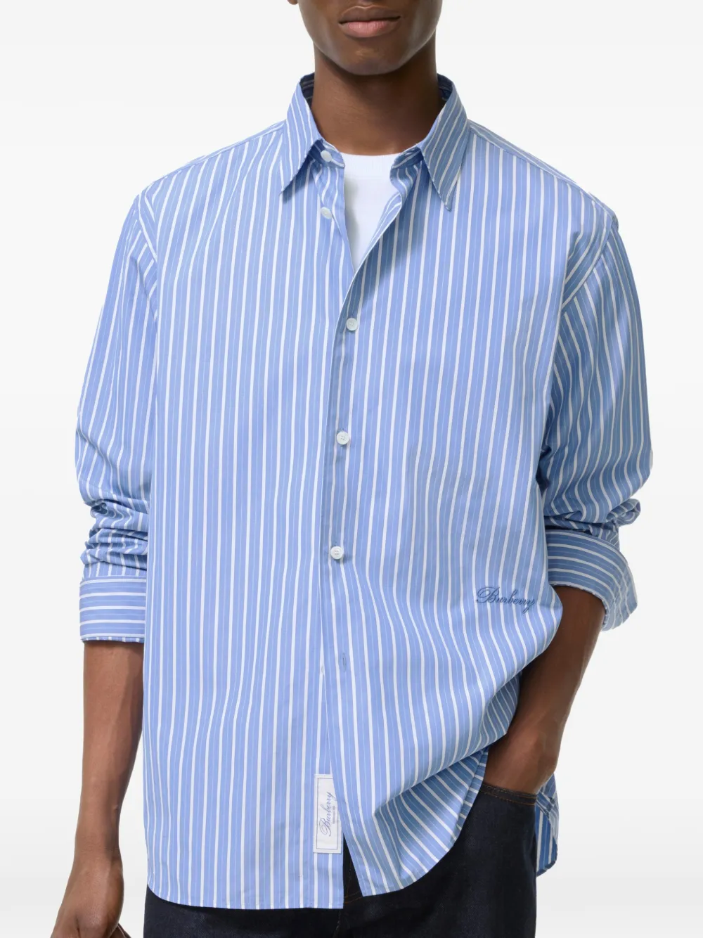Burberry relaxed-fit striped cotton shirt Blauw
