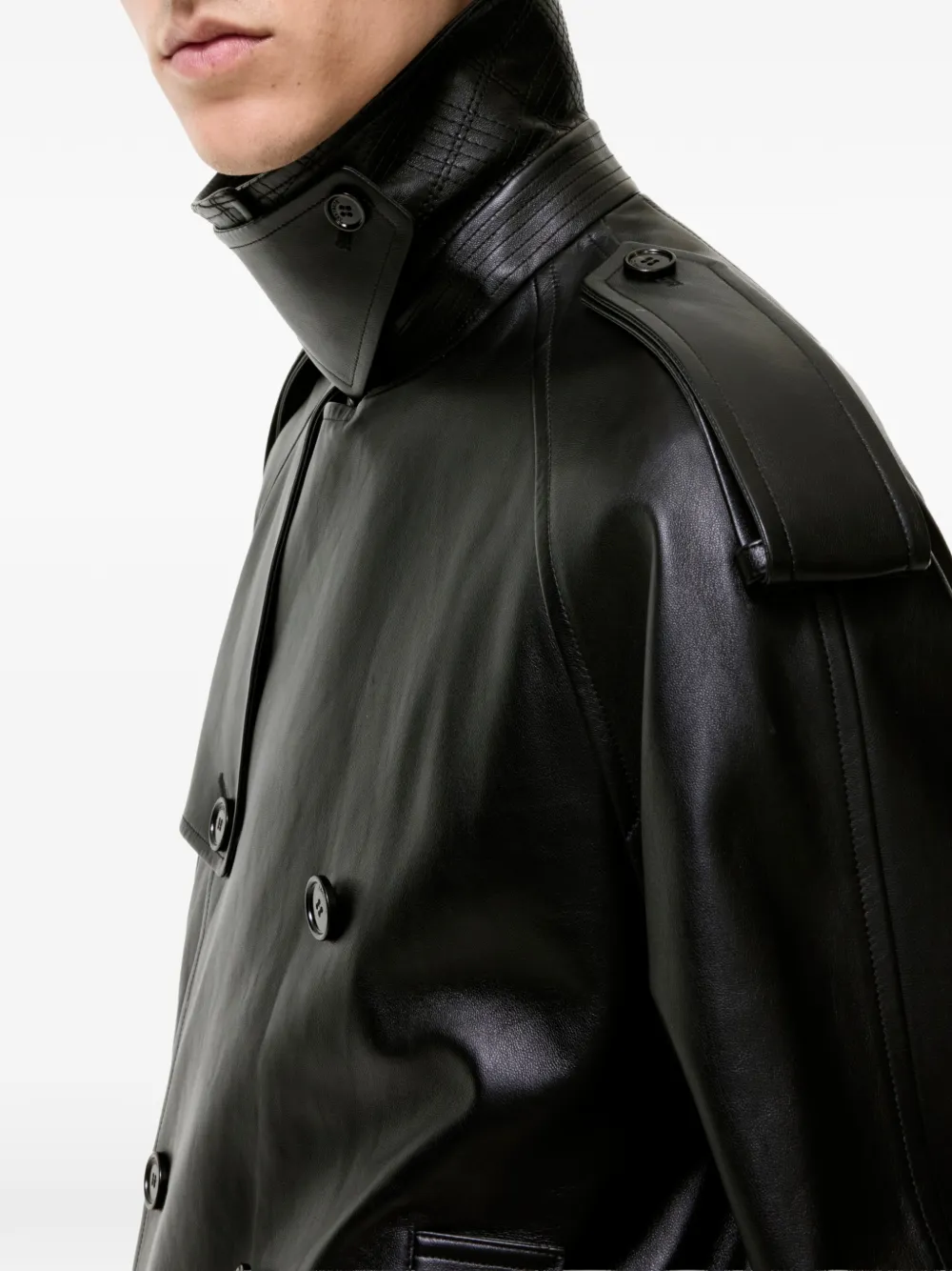 Burberry Leadenham cropped leren trenchcoat Zwart