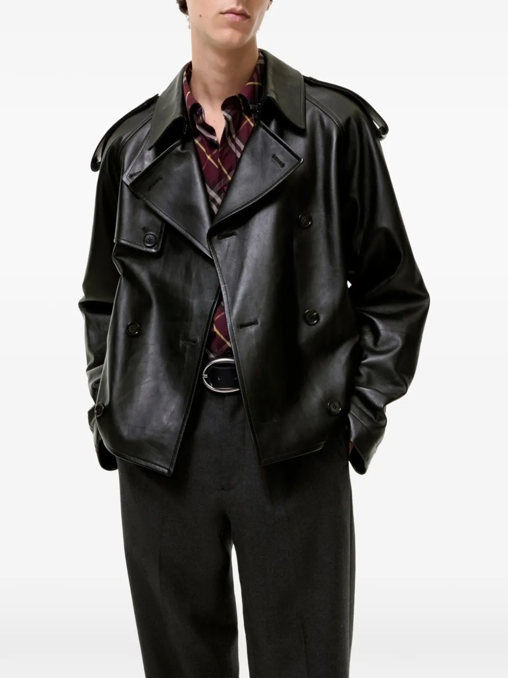 Burberry Leadenham cropped leren trenchcoat Zwart