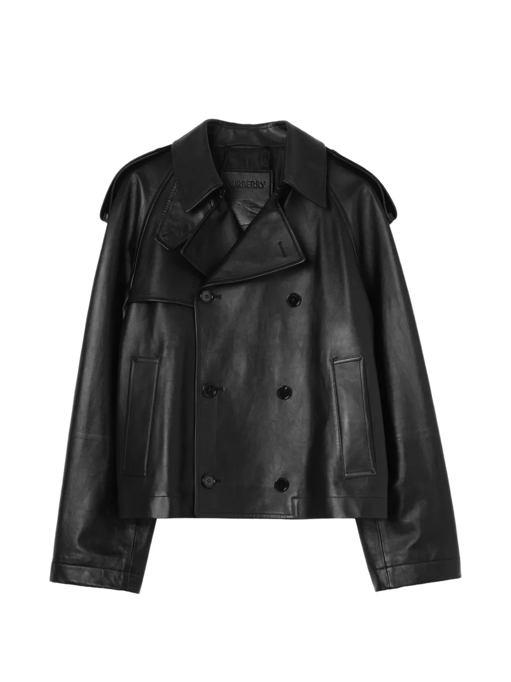 Burberry Kurzer Leadenham Trenchcoat aus Leder - Schwarz