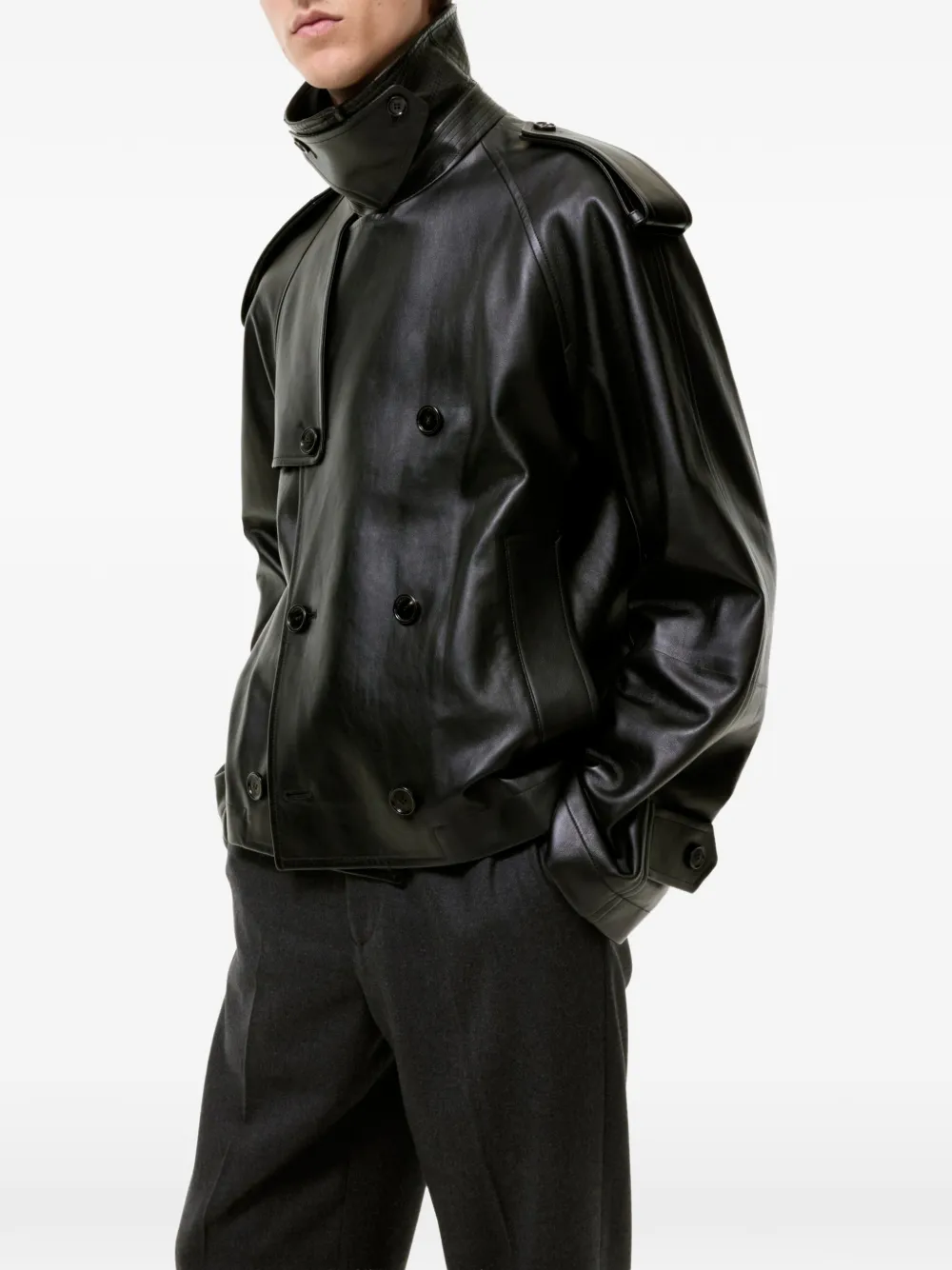 Burberry Leadenham cropped leren trenchcoat Zwart