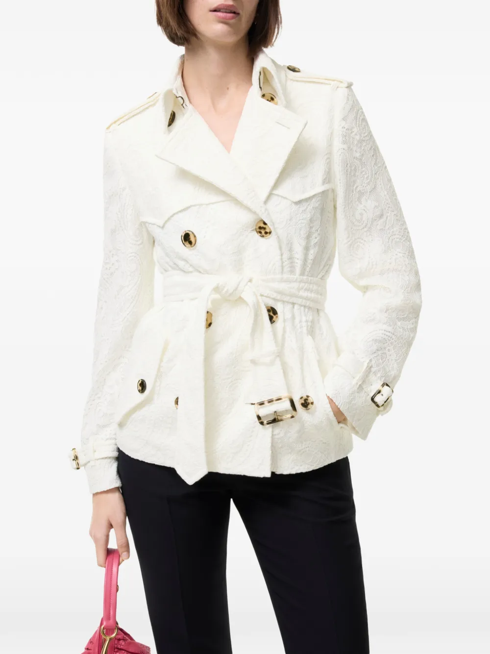 Burberry Foxfield trenchcoat met paisley-patroon en kant Wit