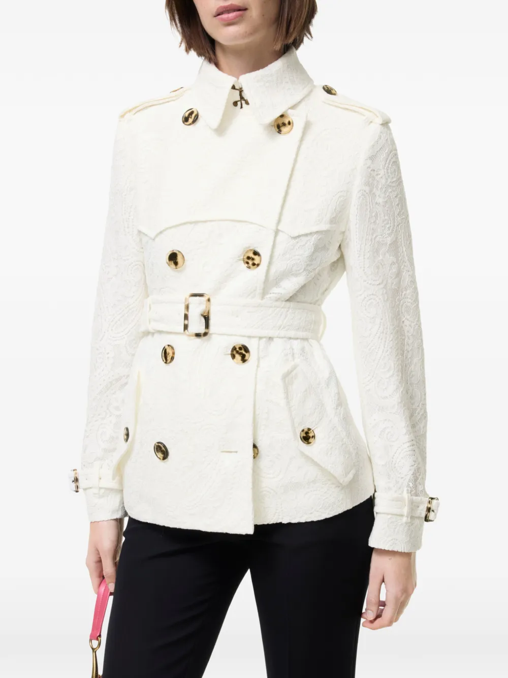 Burberry Foxfield trenchcoat met paisley-patroon en kant Wit