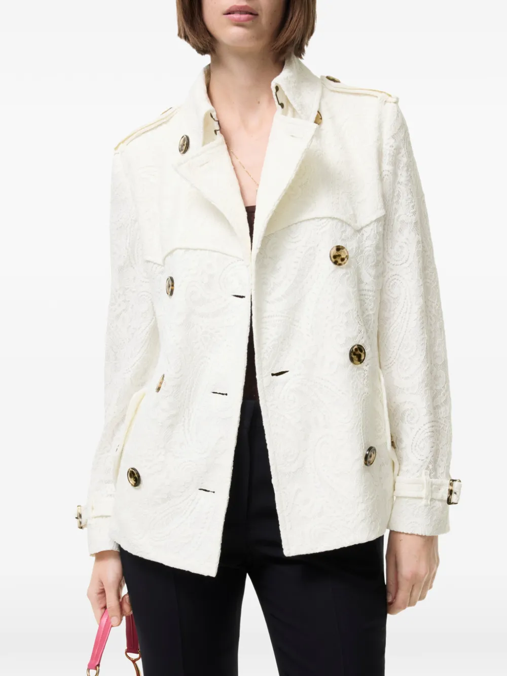 Burberry Foxfield trenchcoat met paisley-patroon en kant Wit