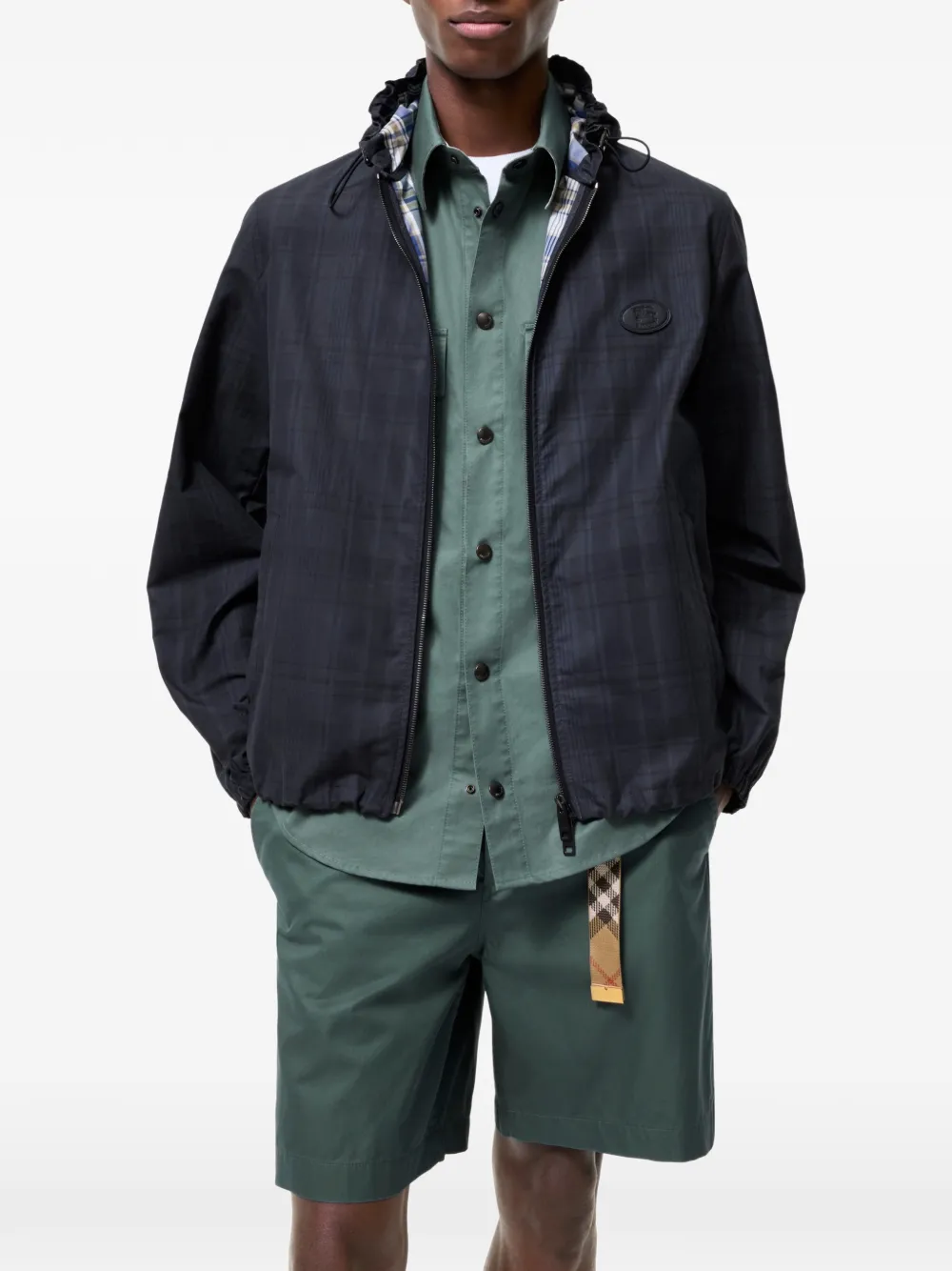 Burberry Check katoenen jack met capuchon Blauw