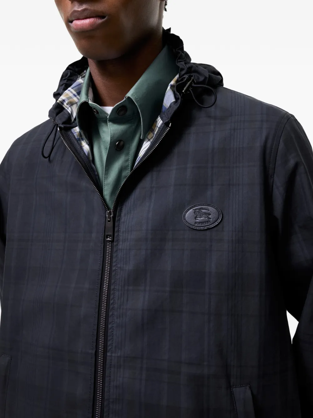 Burberry Check katoenen jack met capuchon Blauw