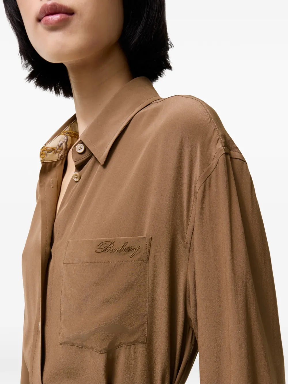 Burberry Crêpe de chine zijden blousejurk Bruin