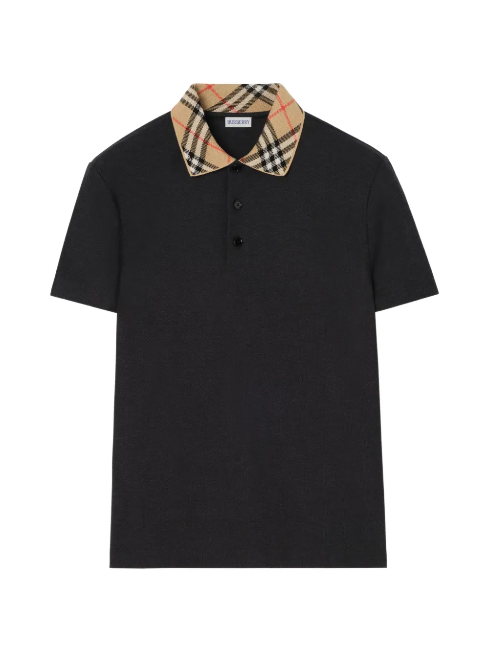 Burberry Polo in cotone con colletto Check - Nero