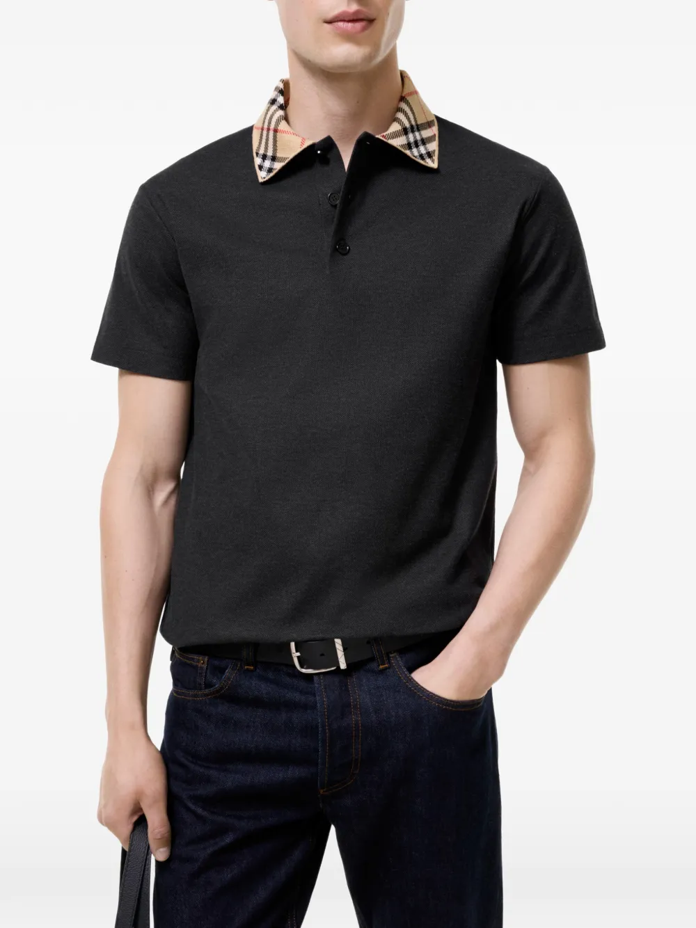 Burberry Katoenen poloshirt met geruite kraag Zwart