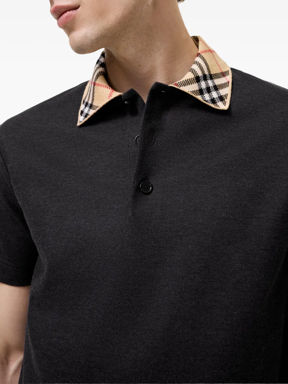 Burberry Katoenen poloshirt met geruite kraag Zwart