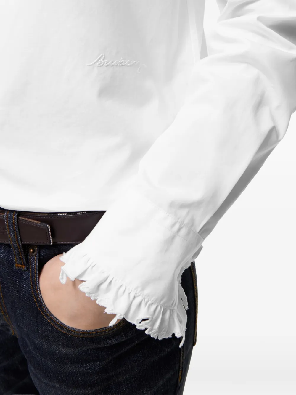 Burberry Classic-fit katoenen popeline blouse met ruches Wit