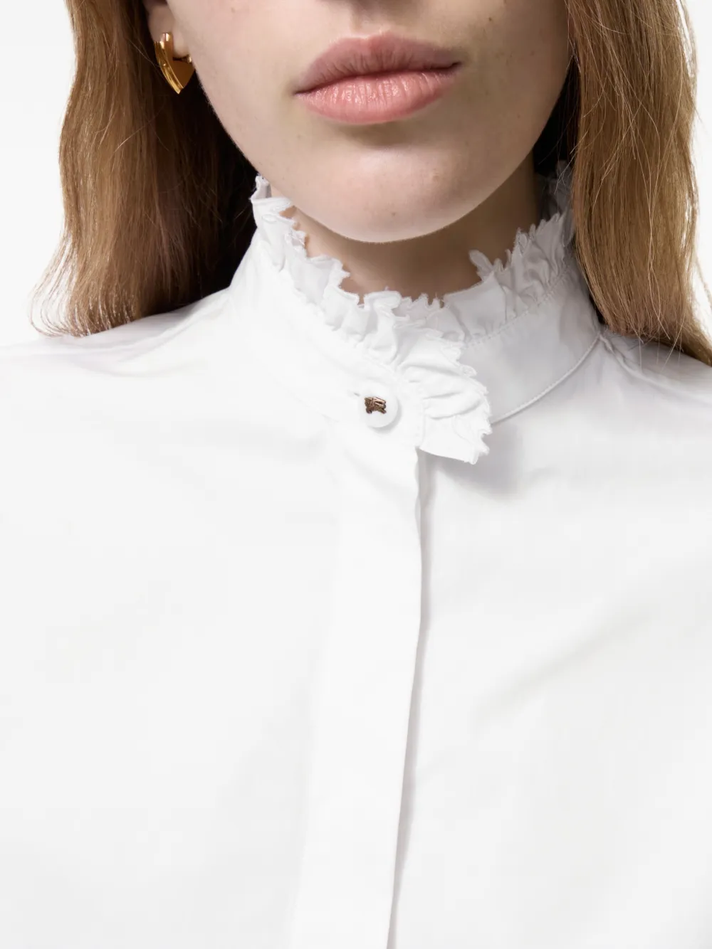 Burberry Classic-fit katoenen popeline blouse met ruches Wit