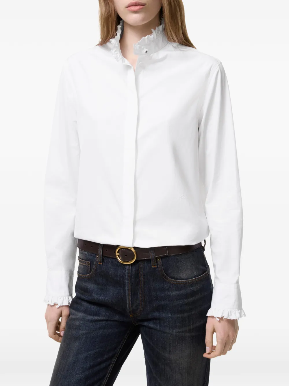 Burberry Classic-fit katoenen popeline blouse met ruches Wit