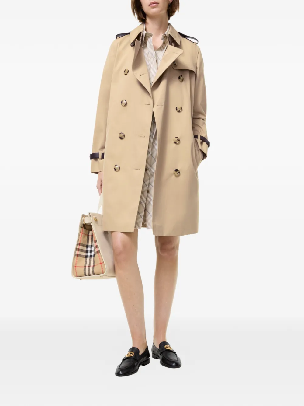 Burberry Kensington trenchcoat met leren afwerking Beige